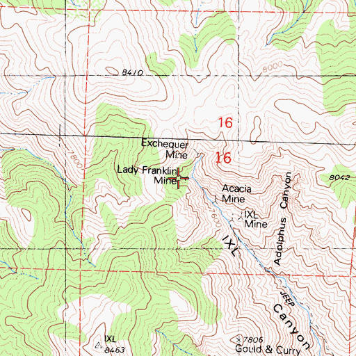 Topographic Map of Lady Franklin Mine, CA