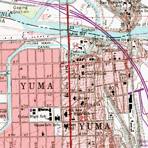 Topographic Map of Yuma County Sheriff's Office Headquarters, AZ