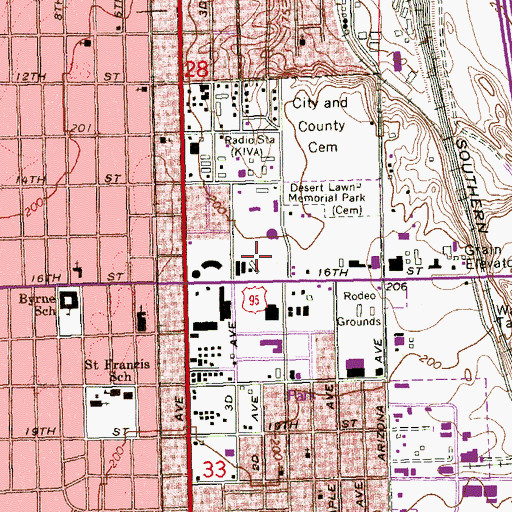 Topographic Map of Yuma Police Department, AZ