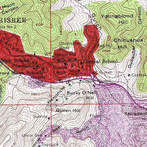 Topographic Map of Copper Queen Post Office, AZ