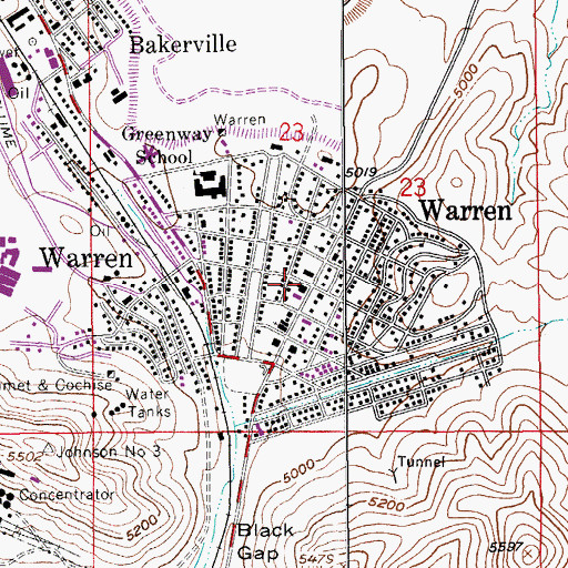 Topographic Map of Warren Post Office, AZ