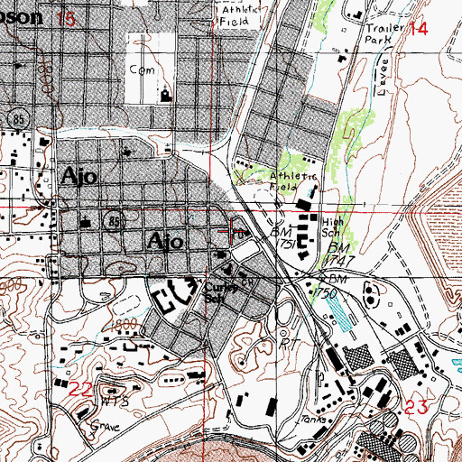 Topographic Map of Ajo Post Office, AZ
