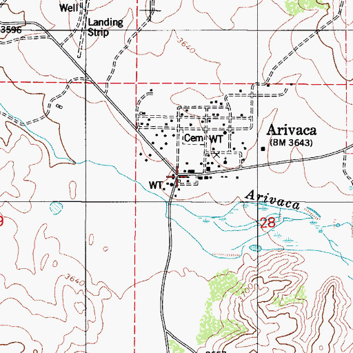Topographic Map of Arivaca Post Office, AZ