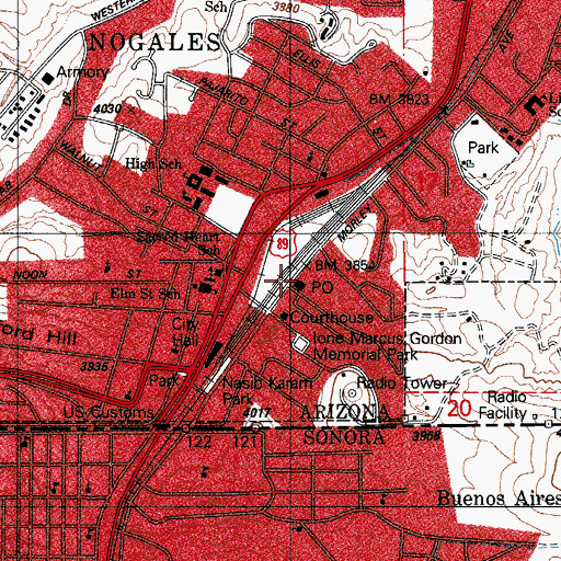 Topographic Map of Nogales Post Office, AZ