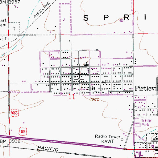 Topographic Map of Pirtleville Post Office, AZ