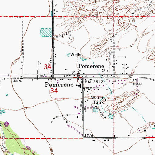 Topographic Map of Pomerene Post Office, AZ