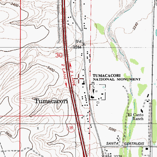 Topographic Map of Tumacacori Post Office, AZ