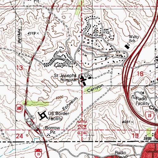 Topographic Map of Carondelet Holy Cross Hospital, AZ