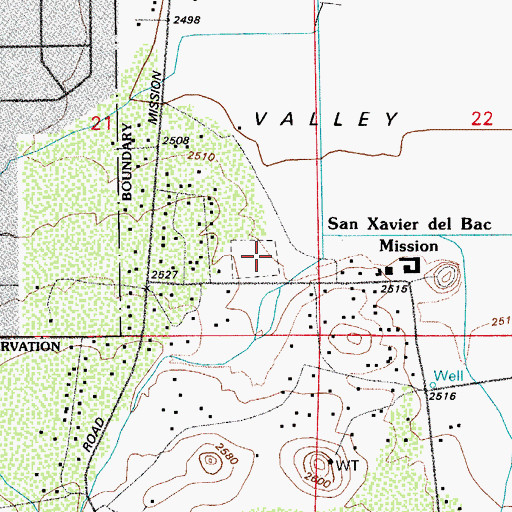 Topographic Map of San Xavier Cemetery, AZ