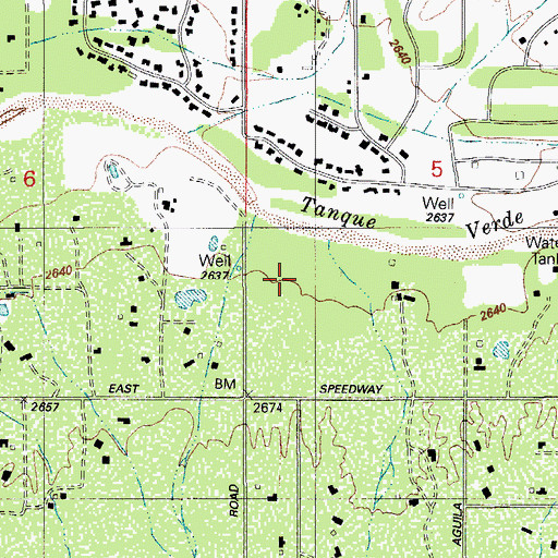 Topographic Map of Tanque Verde Cemetery, AZ