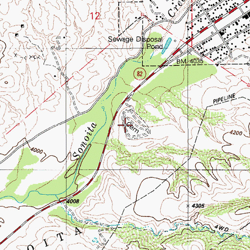 Topographic Map of Patagonia Cemetery, AZ