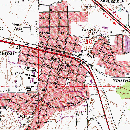 Topographic Map of Our Lady of Lourdes Church, AZ