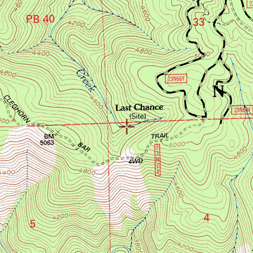 Topographic Map of Last Chance, CA
