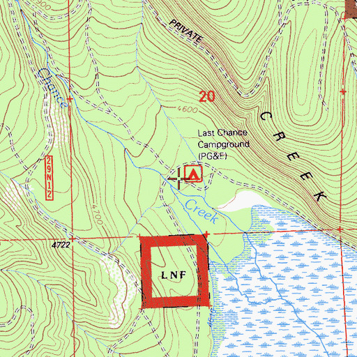 Topographic Map of Last Chance Campground, CA