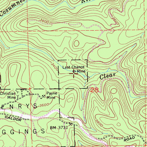 Topographic Map of Last Chance Mine, CA