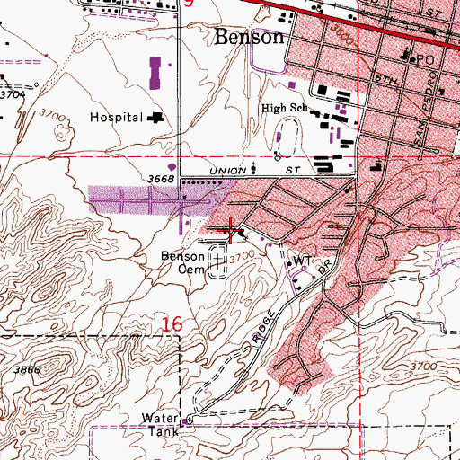 Topographic Map of Benson Heights Baptist Church, AZ