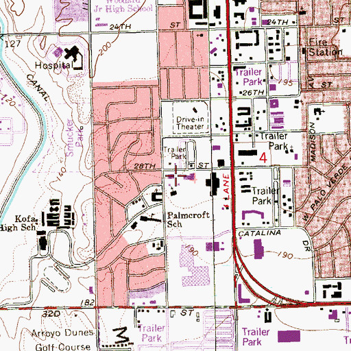 Topographic Map of Central Church of Christ, AZ