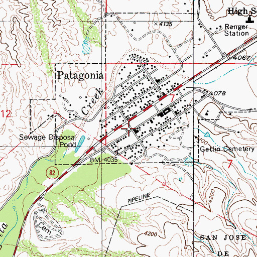 Topographic Map of Patagonia Community Church, AZ