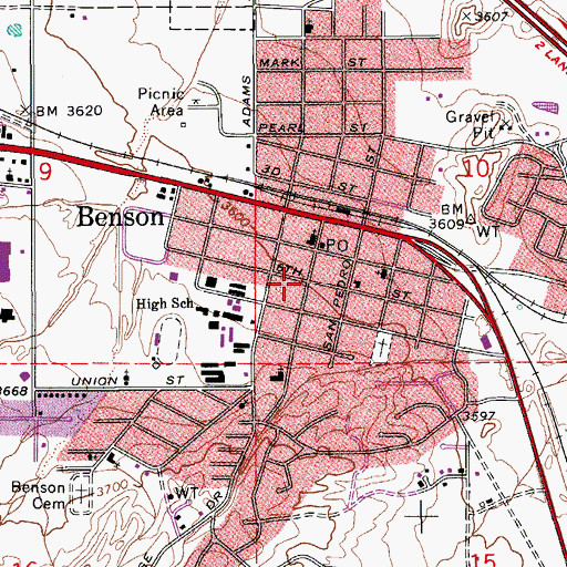 Topographic Map of Benson Public Library, AZ