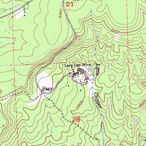 Topographic Map of Lava Cap Mine, CA