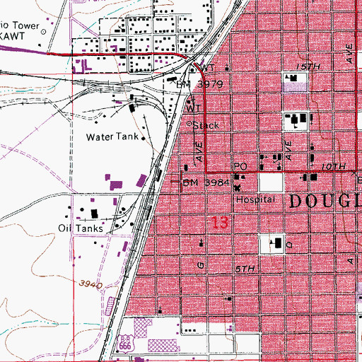 Topographic Map of Douglas City Hall, AZ