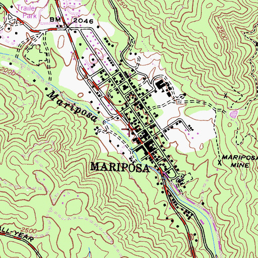 Topographic Map of Mariposa Public Utility District Fire Department Station 2 Headquarters, CA