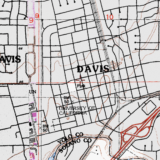 Topographic Map of Davis Fire Department Station 31, CA