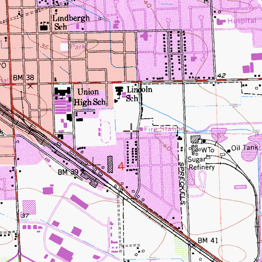 Topographic Map of Manteca Fire Department Station 1, CA