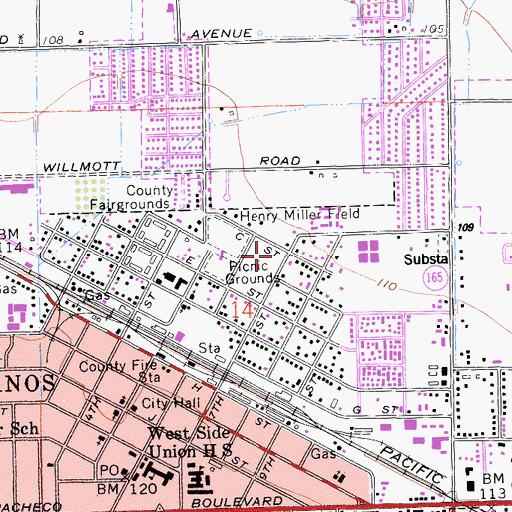 Topographic Map of Los Banos Fire Department Station 1, CA