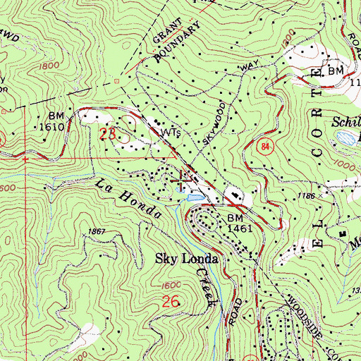 Topographic Map of California Department of Forestry and Fire Protection Station 58 Skylonda Fire Station, CA