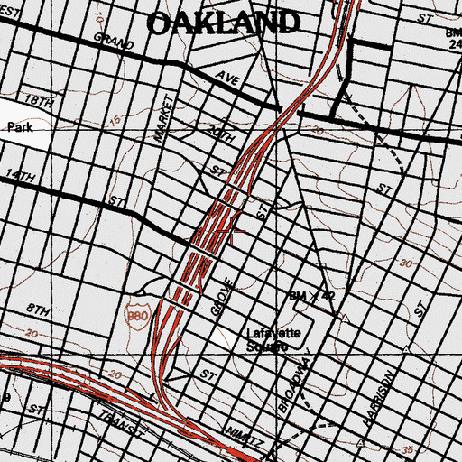 Topographic Map of Oakland Fire Department Station 1, CA