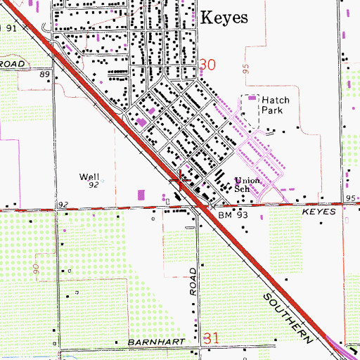 Topographic Map of Keyes Fire Protection District, CA