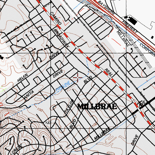 Topographic Map of Millbrae Fire Department Main Station 37, CA