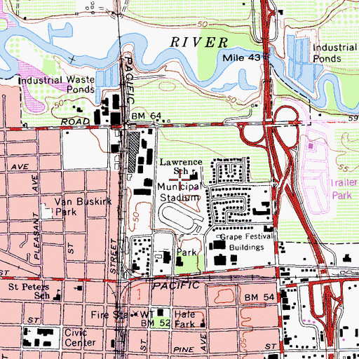 Topographic Map of Lawrence Elementary School, CA