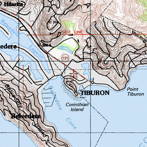 Topographic Map of Tiburon Fire Protection District Station 11 Headquarters, CA