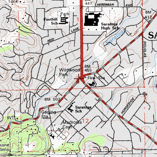 Topographic Map of Santa Clara County Fire Department Saratoga Fire Station, CA