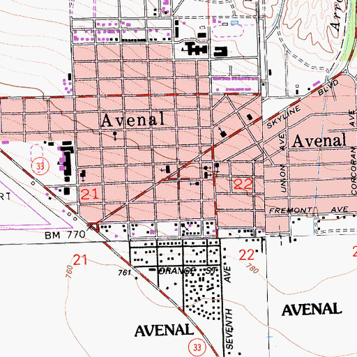 Topographic Map of Kings County Fire Department Station 12 Avenal, CA