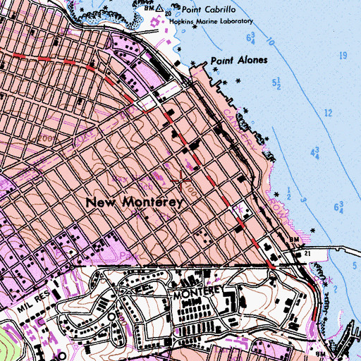 Topographic Map of Monterey Fire Department Station 2, CA