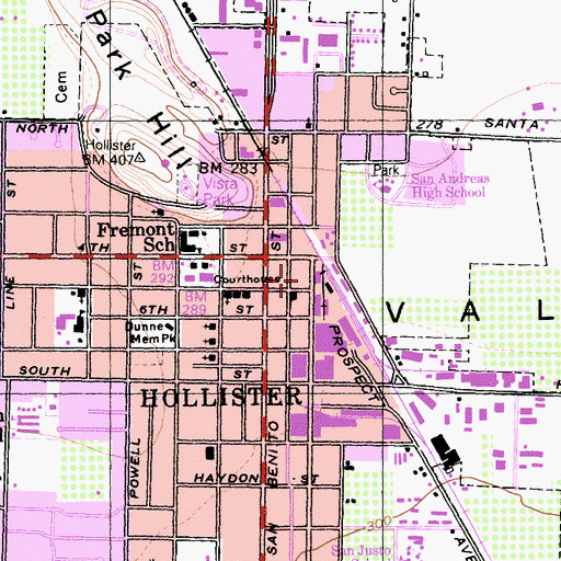 Topographic Map of Hollister Fire Department Station 1, CA