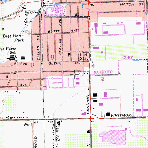Topographic Map of Modesto Fire Department Station 10, CA