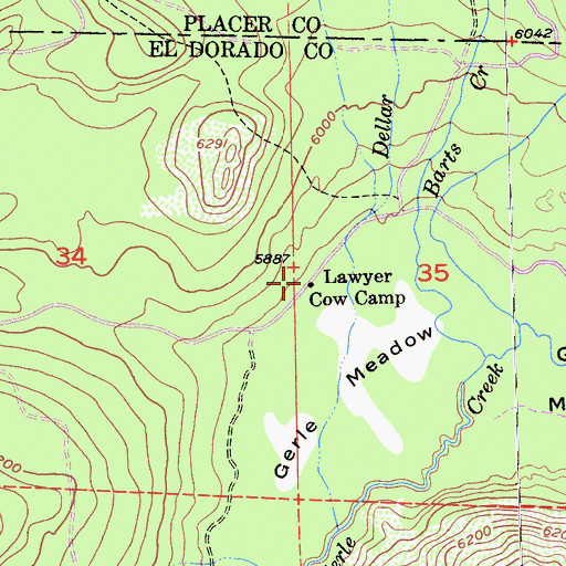 Topographic Map of Lawyer Cow Camp, CA