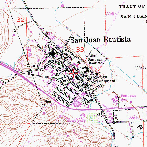 Topographic Map of Hollister Fire Station 4, CA