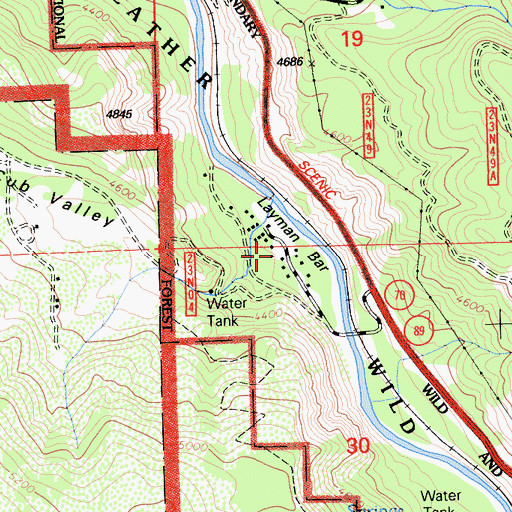 Topographic Map of Layman Bar, CA