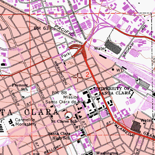 Topographic Map of Santa Clara Fire Department Station 1, CA