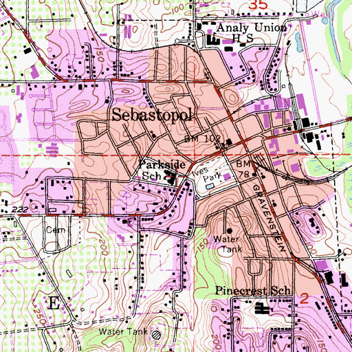 Topographic Map of Sebastopol Fire Department, CA