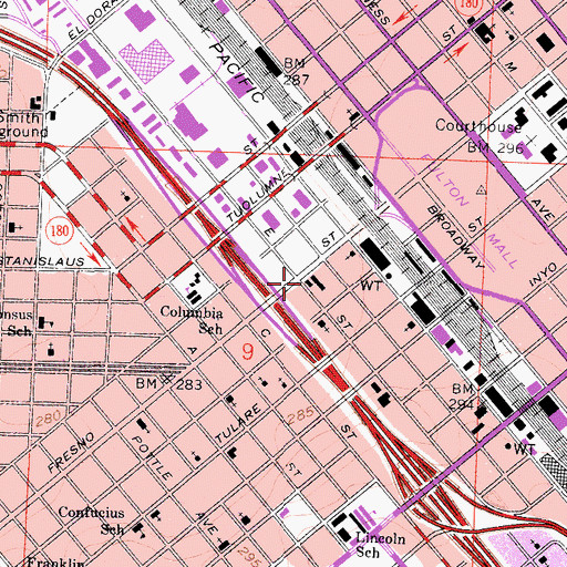 Topographic Map of Fresno City Fire Department Station 3, CA