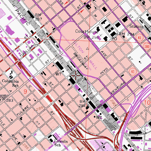 Topographic Map of Fresno City Fire Department Headquarters, CA