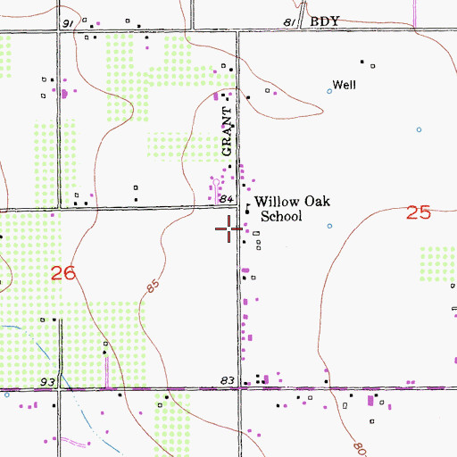 Topographic Map of Willow Oak Fire Protection District, CA