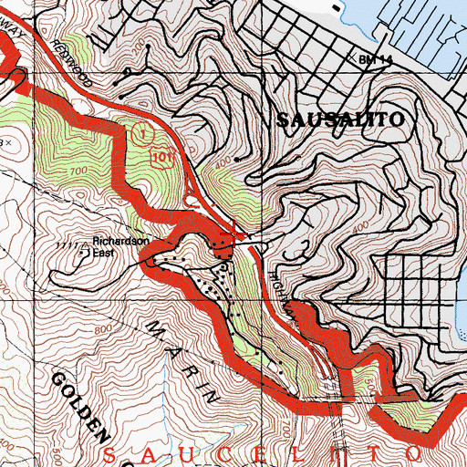 Topographic Map of Southern Marin Fire Protection District Station 1 Sausalito, CA