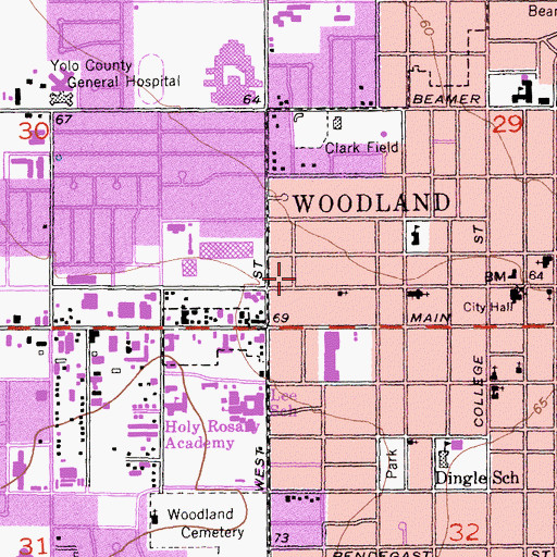 Topographic Map of Woodland Fire Department Station 1, CA